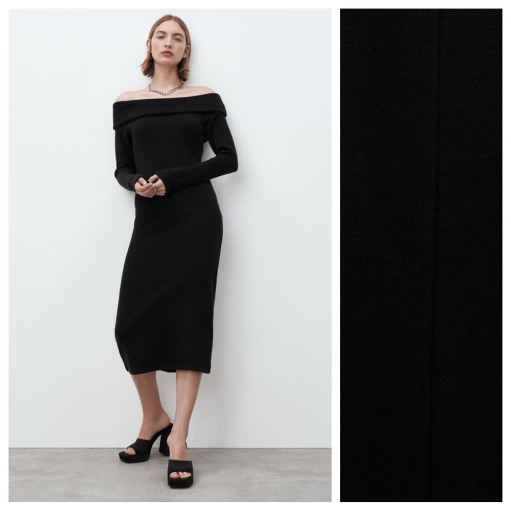 Nwt. Zara Black Soft Midi Dress. Size M.